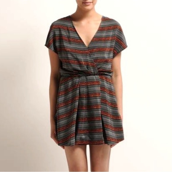 Maje Solene Silk Geometric Mixed Print V-Neck Women’s Mini Dress Size Medium - Picture 3 of 4